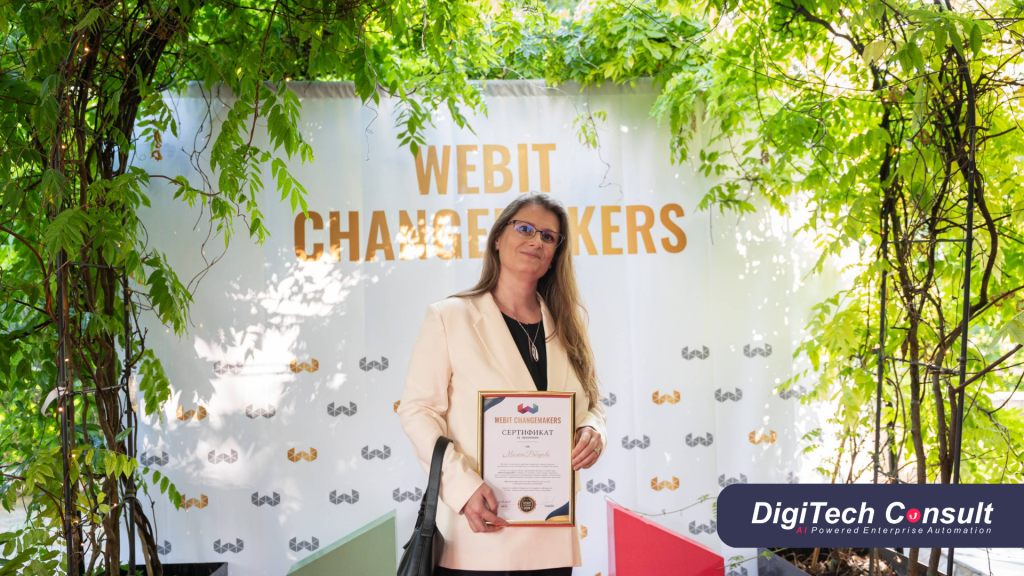 Milena Ribarova holding a Webit Changemakers certificate at Webit 2026 in Sofia